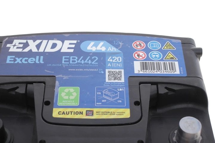 Акумулятор EXIDE EB442 Ford Focus, Fiesta, Sierra; Suzuki SX4; Opel Astra, Omega, Kadett, Ascona; Porsche 911; Volkswagen Scirocco, Golf, Jetta, Polo; Audi 80; Seat Toledo 000915105DA, 24410AY60A, 4G0915105G - изображение 3