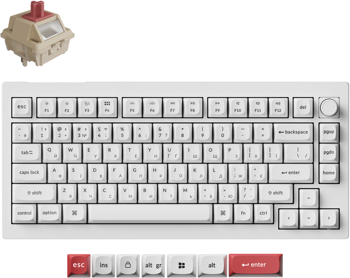 Клавиатура беспроводная Keychron V1 Ultra Keychron Red Switch White RGB (V1U-F1-UA) - Фото 7 Клавиатура беспроводная Keychron V1 Ultra Keychron Red Switch White RGB (V1U-F1-UA) - изображение 7