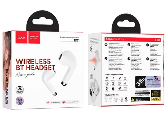 Наушники HOCO EQ1 Music guide true wireless BT headset White - Фото 3 Наушники HOCO EQ1 Music guide true wireless BT headset White - изображение 3