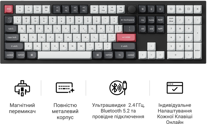 Клавиатура беспроводная Keychron Q6 HE Magnetic Switch Black RGB (Q6H-M1-UA) - Фото 8 Клавиатура беспроводная Keychron Q6 HE Magnetic Switch Black RGB (Q6H-M1-UA) - изображение 8