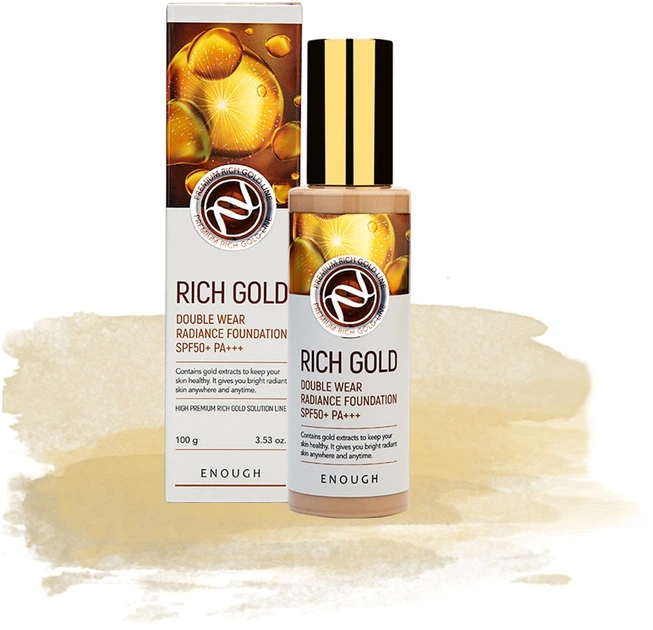 Тональный крем для лица Enough Rich Gold Double Wear Radiance Foundation SPF50+ PA+++ 23 Dark Beige 100 мл (8809605871952) - изображение 6