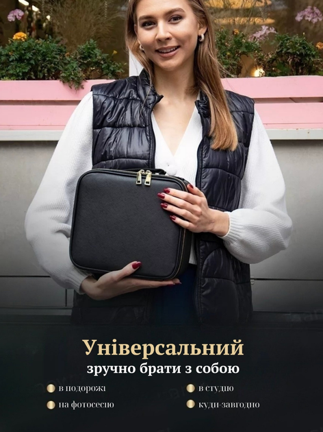 Косметичка з зеркалом та світлодіодною підсвіткою чорна - Фото 4 Косметичка з зеркалом та світлодіодною підсвіткою чорна - зображення 4