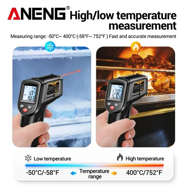 Термометр пирометр промышленный инфракрасный Aneng TH201 -50°C ~ +400°C черный - изображение 3