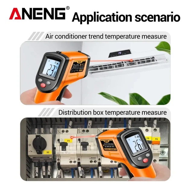Термометр пирометр промышленный инфракрасный Aneng TH201 -50°C ~ +400°C черный - изображение 4