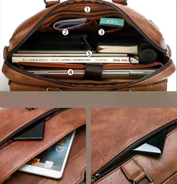 Чоловічий портфель екошкіра 38×29×8 см — ділова сумка для документів з плечовим ременем Коричневий (S811-2) - зображення 3