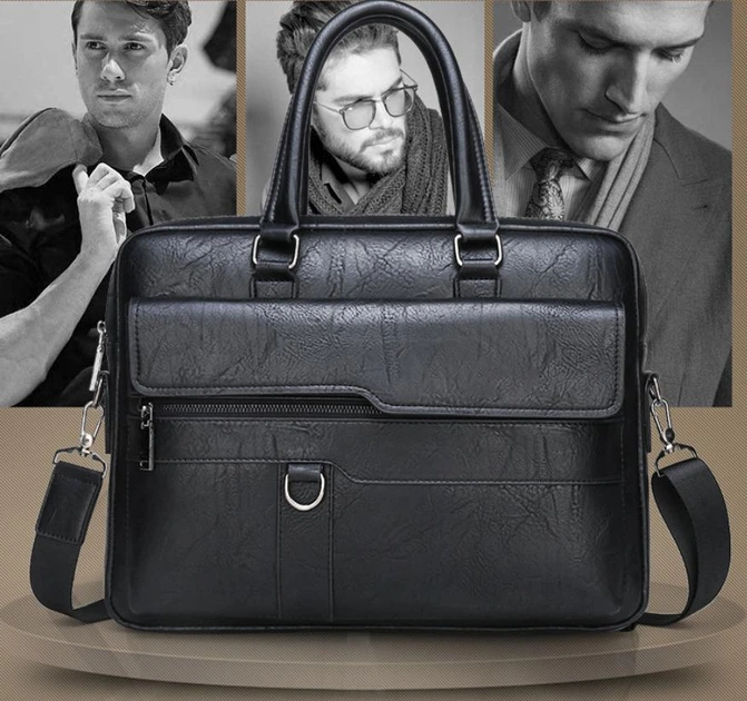 Мужской портфель экокожа 38×29×8 см — деловая сумка для документов с плечевым ремнем Черный (S811-1) - Фото 3 Мужской портфель экокожа 38×29×8 см — деловая сумка для документов с плечевым ремнем Черный (S811-1) - изображение 3