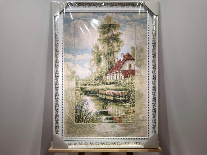 Картина гобеленовая Тихий уголок в багетной раме 50x70см. №G392 - Фото 1 Картина гобеленовая Тихий уголок в багетной раме 50x70см. №G392 - изображение 1