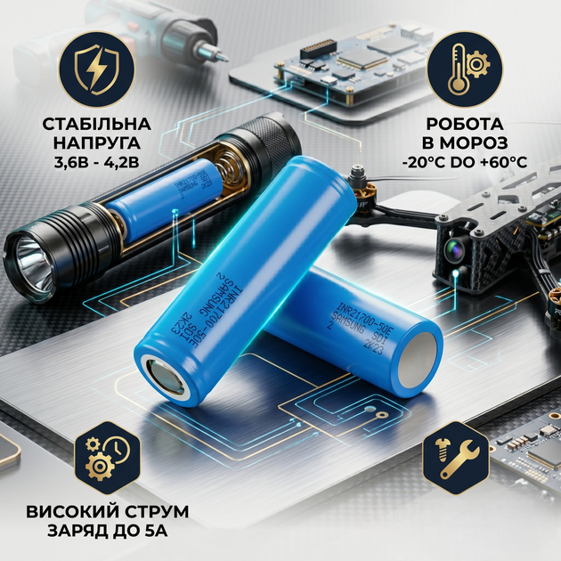Аккумулятор Samsung 21700 5000 mAh литий-ионный для фотоаппаратов фонариков синий SK_2175054А12 - изображение 2