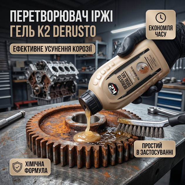 Растворитель ржавчины K2 Derusto Total Gel 250мл гель для удаления коррозии для металла черный SK_L375А12 - изображение 2