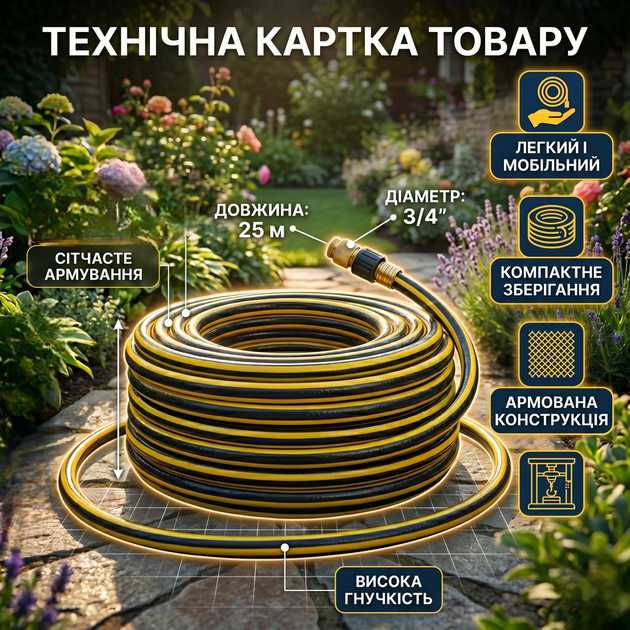 Шланг поливочный Mastertool 25 м 3/4" гибкий шланг для полива сада и огорода для воды зеленый SK_92-1067А12 - изображение 5