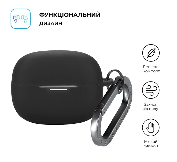 Силиконовый чехол для наушников Xiaomi Redmi Buds 8 Pro, Hang Case, черный, ультратонкий защитный кейс толщиной 2 мм, защита от царапин, пыли и ударов, компактный, с карабином для крепления, ArmorStandart (ARM91108) - изображение 2