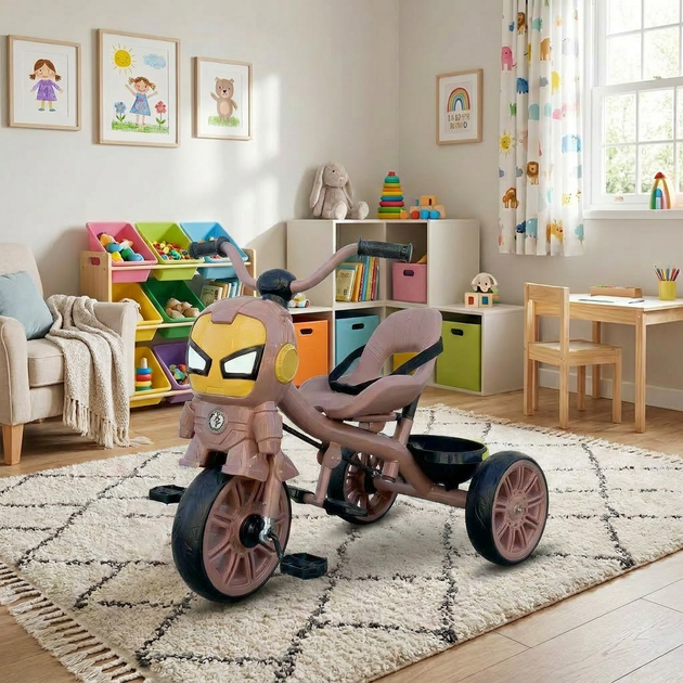 Детский велосипед трехколесный с родительской ручкой SP-Sport SuperHero Iron Man 3411 возраст от 1 года Brown-Black - изображение 7