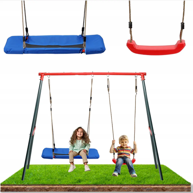 Садовые качели Garden Line KRE1111 двойные, 290 × 180 × 200 см, металлический каркас, стандартное сиденье + «гнездо аиста», зелёные - Фото 2 Садовые качели Garden Line KRE1111 двойные, 290 × 180 × 200 см, металлический каркас, стандартное сиденье + «гнездо аиста», зелёные - изображение 2