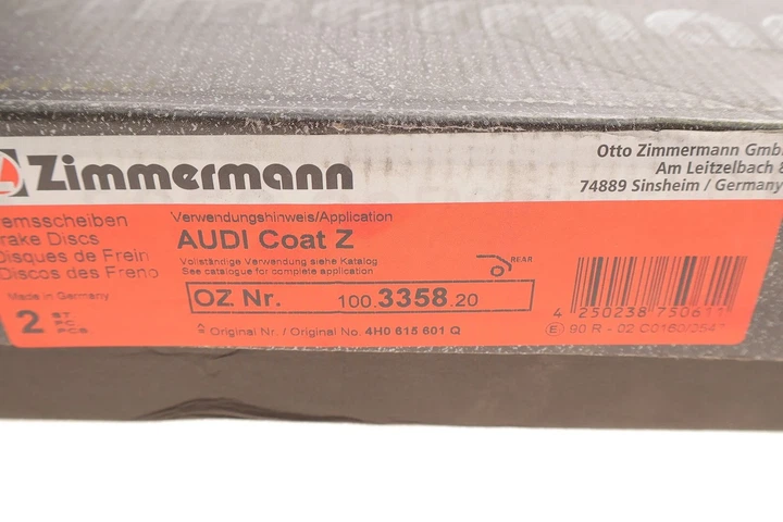 Диск гальмівний Coat Z ZIMMERMANN 100335820 Audi A6, A7, A8, A5, A4, Q5, Allroad, Q7 4H0615601H, 4H0615601K, 4H0615601Q - изображение 4