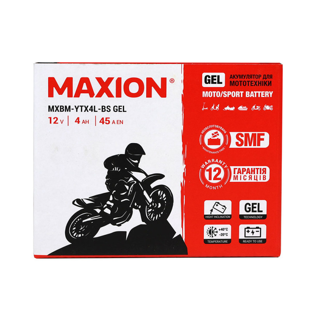 Гелиевый мото аккумулятор MAXION YTX4L-BS 12V 4Ah для скутера мопеда GEL - изображение 5