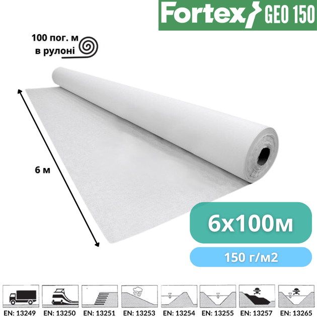 Геотекстиль нетканий PP Fortex Geo 150 г/м2, S13NW, 6 х 100 м, 600 м2 - зображення 2
