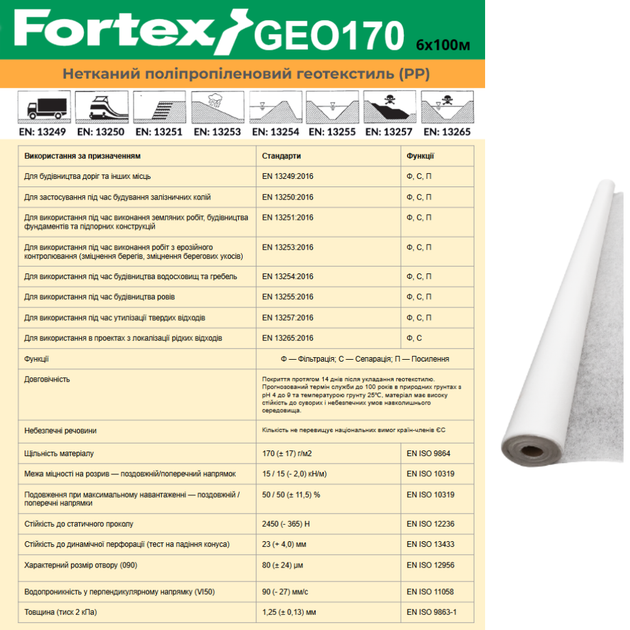 Геотекстиль нетканый PP Fortex Geo 170 г/м2, S15NW, 6х100 м, 600 м2 - Фото 14 Геотекстиль нетканый PP Fortex Geo 170 г/м2, S15NW, 6х100 м, 600 м2 - изображение 14