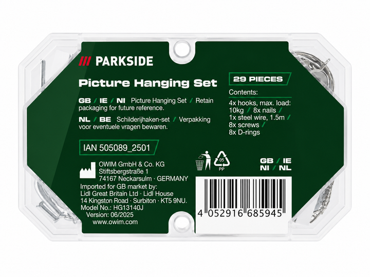 Набор для крепления картин PARKSIDE Picture Hanging Set 29 предметов - Фото 2 Набор для крепления картин PARKSIDE Picture Hanging Set 29 предметов - изображение 2