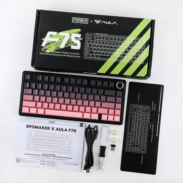 Беспроводная механическая клавиатура AULA F75 Black Pink Gradient, Reaper Switch, размер 75%, RGB подсветки (2.4G/Bluetooth/USB) - изображение 2