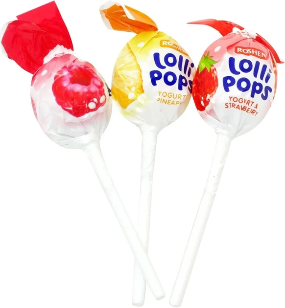 Цукерки Рошен LolliPops з йогуртовими смаками 250г (Лолі попс ) - Фото 1 Цукерки Рошен LolliPops з йогуртовими смаками 250г (Лолі попс ) - зображення 1