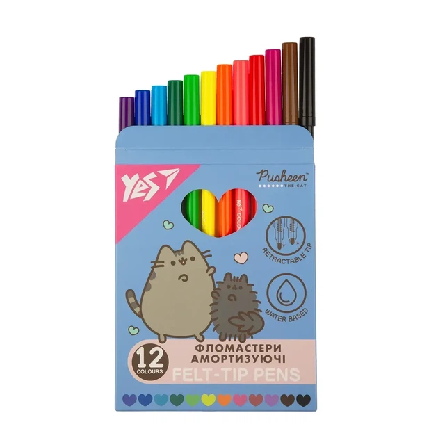 Фломастери Yes Pusheen 12 кольорів амортизуючі (650581) - Фото 5 Фломастери Yes Pusheen 12 кольорів амортизуючі (650581) - изображение 5