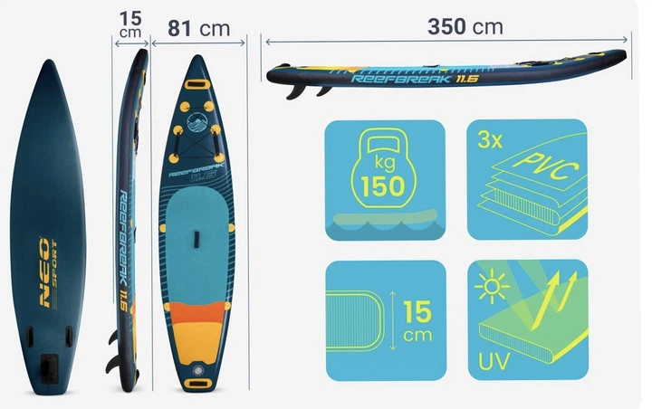 Nadmuchiwana deska SUP Neo Sport Reefbreak 320 x 84 x 15 cm Zestaw 170311 (5903890632649) - obraz 3