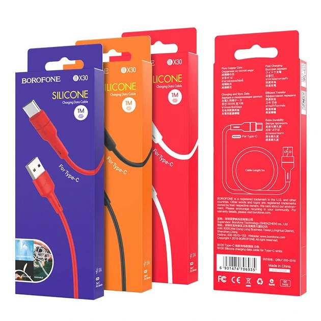 Кабель BOROFONE BX30 USB to Type-C, 3A, 1m, silicone, TPE connectors, White - зображення 2