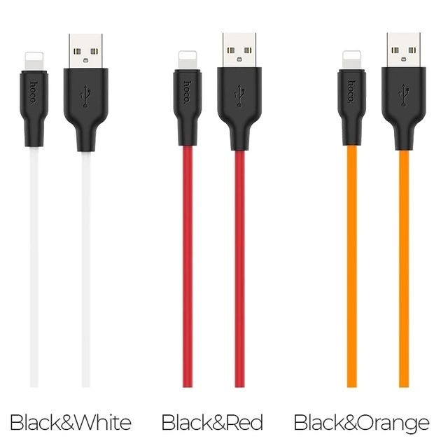Кабель HOCO X21 Plus USB to iP 2.4A, 2m, silicone, silicone connectors, Black+White - Фото 4 Кабель HOCO X21 Plus USB to iP 2.4A, 2m, silicone, silicone connectors, Black+White - зображення 4