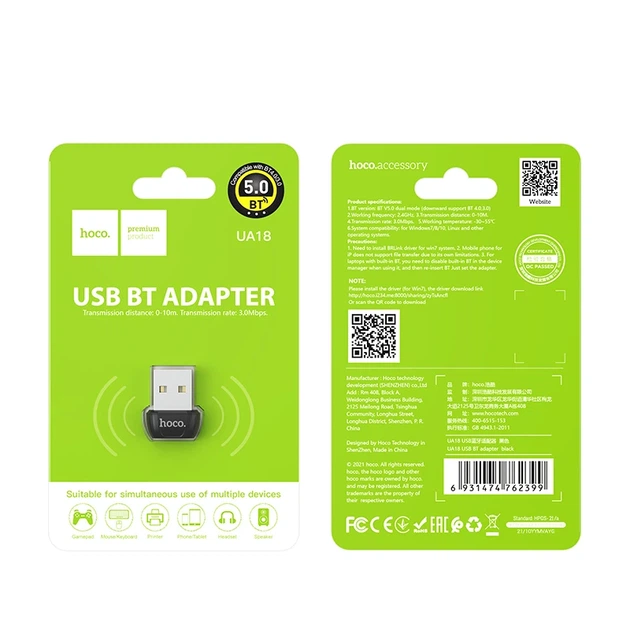 Адаптер Bluetooth HOCO UA18 USB BT adapter Black - Фото 9 Адаптер Bluetooth HOCO UA18 USB BT adapter Black - изображение 9