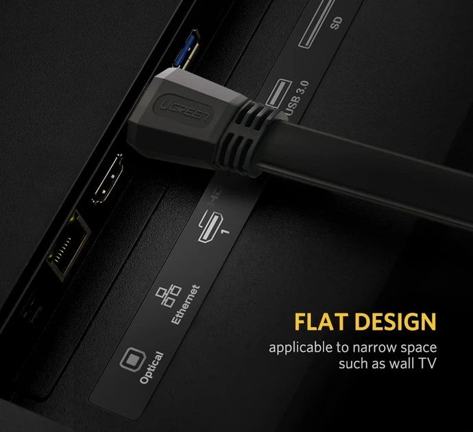 Кабель UGREEN ED015 HDMI Flat Cable 1.5m (UGR-50819) - Фото 3 Кабель UGREEN ED015 HDMI Flat Cable 1.5m (UGR-50819) - зображення 3