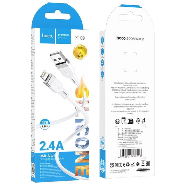 Кабель HOCO X109 Energy silicone charging data cable iP (L=1M) White - Фото 2 Кабель HOCO X109 Energy silicone charging data cable iP (L=1M) White - изображение 2