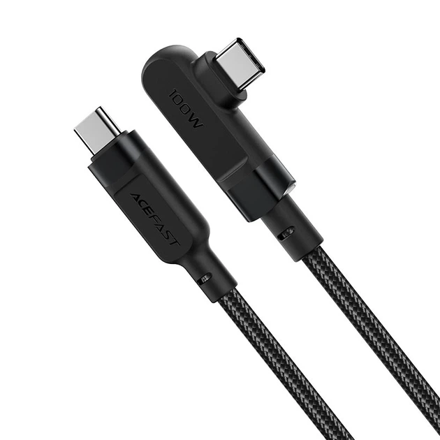 Кабель ACEFAST C5-03 USB-C to USB-C 100W right angled aluminum alloy 2m Black - Фото 3 Кабель ACEFAST C5-03 USB-C to USB-C 100W right angled aluminum alloy 2m Black - изображение 3