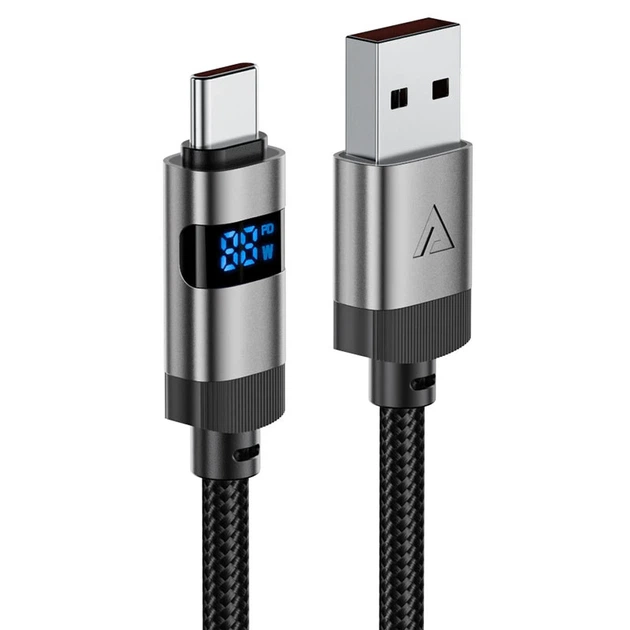 Кабель ACEFAST C15-04 USB-A to USB-C zinc alloy digital display braided charging data cable Black - Фото 3 Кабель ACEFAST C15-04 USB-A to USB-C zinc alloy digital display braided charging data cable Black - изображение 3