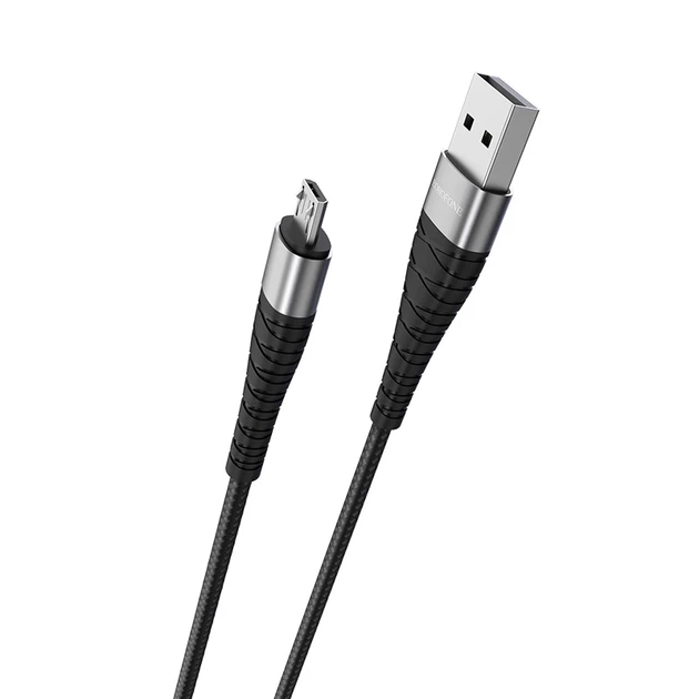 Кабель BOROFONE BX32 USB to Micro 2.4A, 1m, nylon, aluminum+TPE connectors, Black - Фото 3 Кабель BOROFONE BX32 USB to Micro 2.4A, 1m, nylon, aluminum+TPE connectors, Black - изображение 3