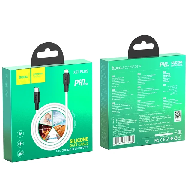 Кабель HOCO X21 Plus Type-C to iP 3A, 20W, 1m, black and white - зображення 2