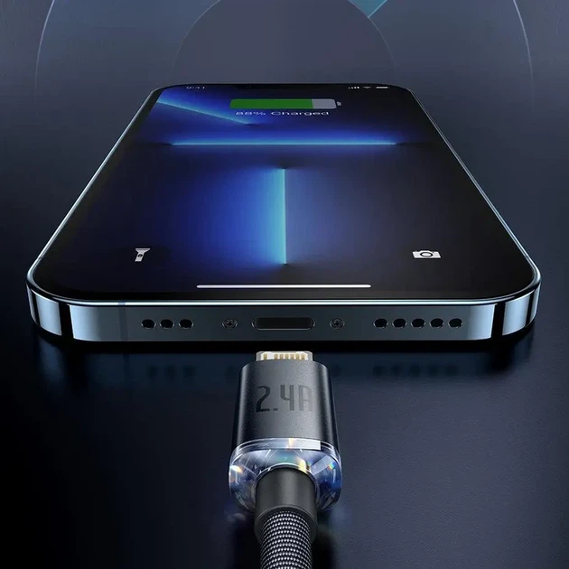 Кабель Baseus Crystal Shine Series Fast Charging Data Cable USB to iP 2.4A 1.2m Black - Фото 5 Кабель Baseus Crystal Shine Series Fast Charging Data Cable USB to iP 2.4A 1.2m Black - изображение 5