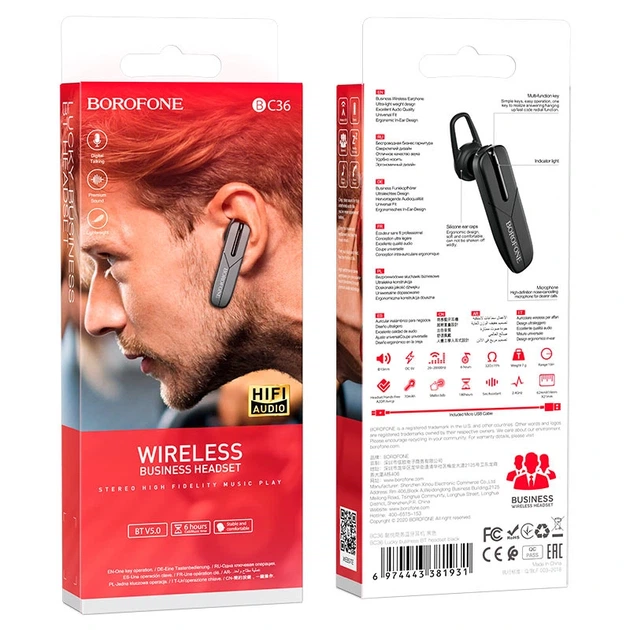 Bluetooth гарнітура BOROFONE BC36 Lucky business BT headset Black - Фото 2 Bluetooth гарнітура BOROFONE BC36 Lucky business BT headset Black - изображение 2