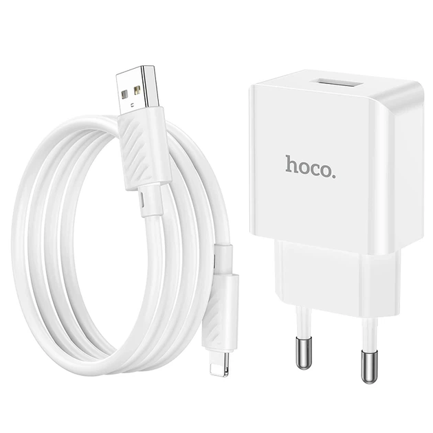 Мережевий зарядний пристрій з кабелем HOCO C106A Leisure single port charger set(iP) 10.5W White - Фото 7 Мережевий зарядний пристрій з кабелем HOCO C106A Leisure single port charger set(iP) 10.5W White - зображення 7