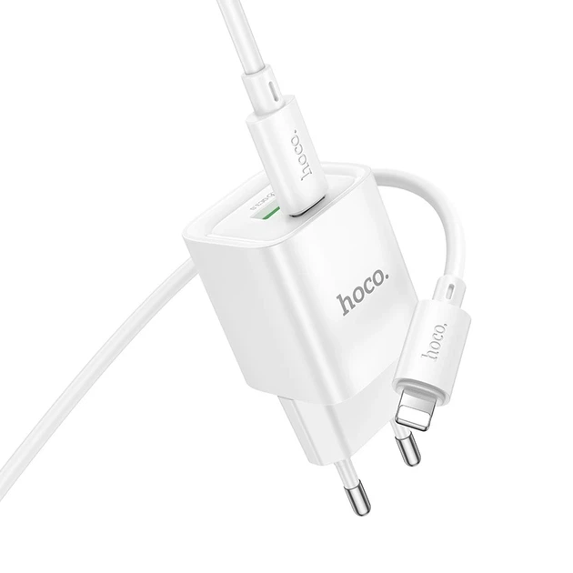 Мережевий зарядний пристрій з кабелем HOCO C147A Charm PD20W+QC3.0 charger set (C to iP)(EU) White - зображення 4