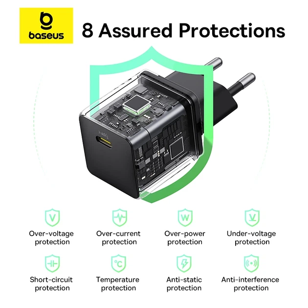 Мережевий зарядний пристрій з кабелем Baseus Palm Fast Charger 1C 20W EU Cosmic Black set USB-C to iP 20W 1m - зображення 13