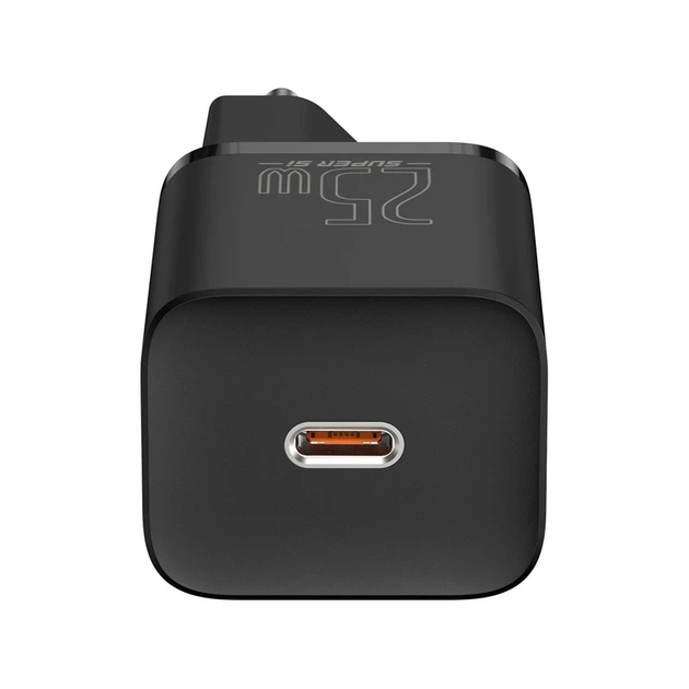 Мережевий зарядний пристрій з кабелем Baseus Super Si Quick Charger 1C 25W EU Sets Black（With Mini White Cable C to C 3A 1m Black） - зображення 4