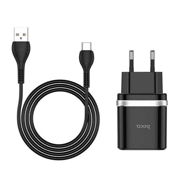 Мережевий зарядний пристрій з кабелем HOCO C12Q Smart QC3.0 charger set(Type-C) 18W Black - Фото 3 Мережевий зарядний пристрій з кабелем HOCO C12Q Smart QC3.0 charger set(Type-C) 18W Black - изображение 3