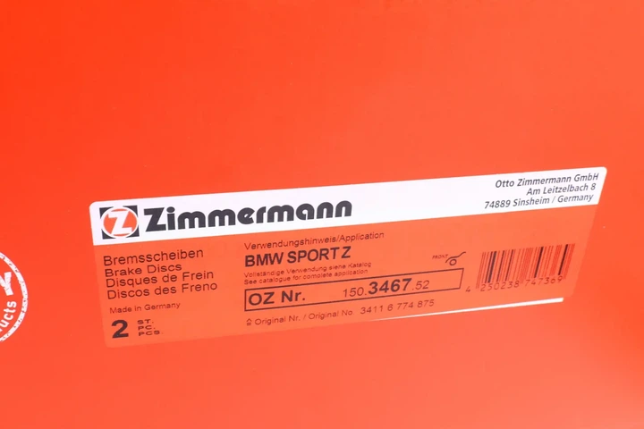 Гальмівний диск ZIMMERMANN 150346752 BMW 1 Series, 3 Series, X1, 2 Series, 4 Series 34116774875, 34116792219, 34116855006 - изображение 6