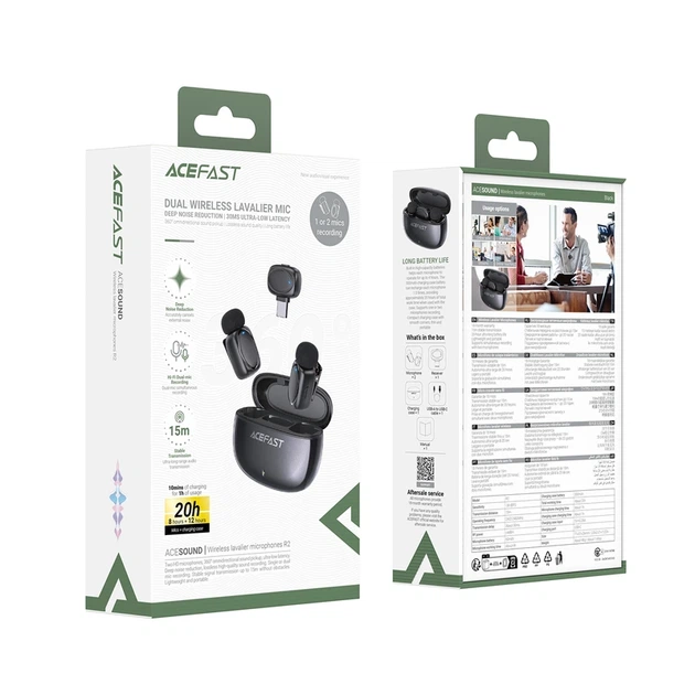 Бездротова мікрофонна система ACEFAST R2 dual-mic (Type-C) Black - Фото 2 Бездротова мікрофонна система ACEFAST R2 dual-mic (Type-C) Black - изображение 2