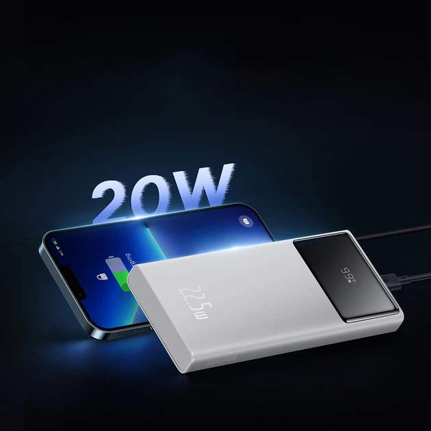 Powerbank Baseus Star-Lord 10000mAh 22.5W с цифровым дисплеем и кабелем USB-C 3A 30cm Белый (6932172628697) - Фото 6 Powerbank Baseus Star-Lord 10000mAh 22.5W с цифровым дисплеем и кабелем USB-C 3A 30cm Белый (6932172628697) - изображение 6