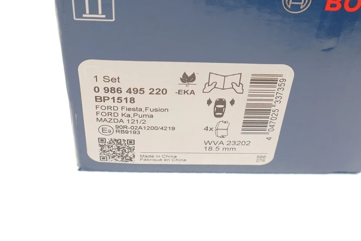 Гальмівна колодка перед. FORD Fiesta, Fusion 02- BOSCH 0986495220 Ford Fiesta, Fusion, KA, Focus; Mazda 2 DDY23328Z, MEYS6J2K021DD, YS612K021DA - Фото 6 Гальмівна колодка перед. FORD Fiesta, Fusion 02- BOSCH 0986495220 Ford Fiesta, Fusion, KA, Focus; Mazda 2 DDY23328Z, MEYS6J2K021DD, YS612K021DA - изображение 6