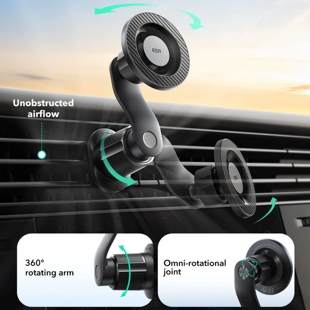 Автодержатель ESR Omnilock Magnetic вентиляционная решётка чёрный with MagSafe (4894240262764) - изображение 6