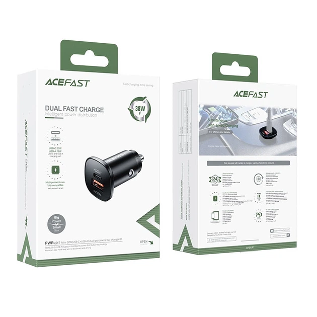Автомобільний зарядний пристрій ACEFAST B1 mini 38W(USB-C+USB-A) dual-port metal car charger - изображение 2