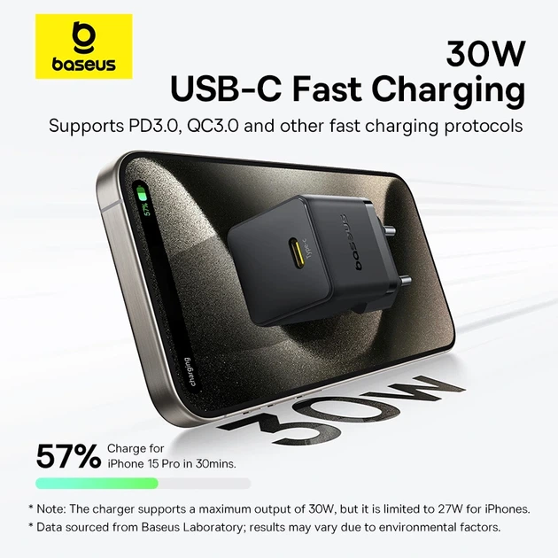 Мережевий зарядний пристрій Baseus Palm Fast Charger 1C 30W EU Cluster Black - Фото 11 Мережевий зарядний пристрій Baseus Palm Fast Charger 1C 30W EU Cluster Black - зображення 11