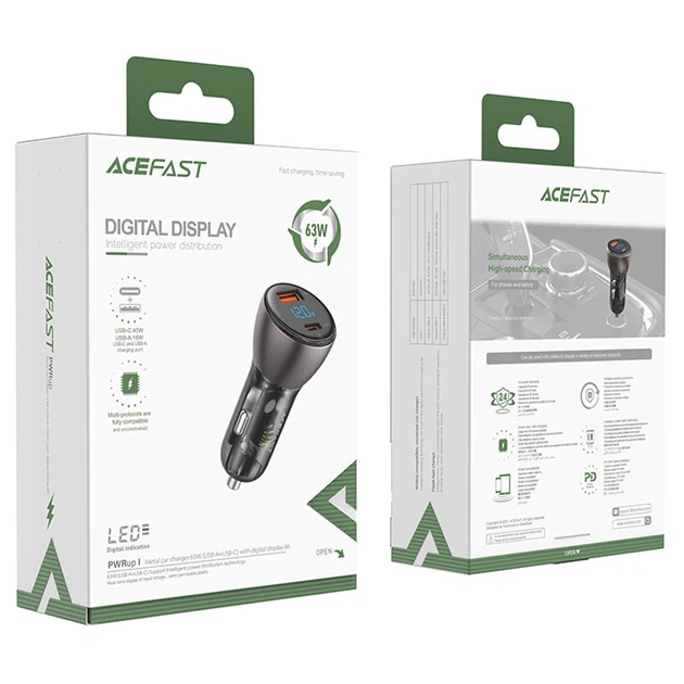 Автомобільний зарядний пристрій ACEFAST B6 metal 63W (USB-A+USB-C) with digital display - изображение 2